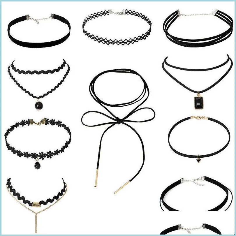 Chokers mode handgjorda vintage hippy stretch tatuering chokers halsband charm l￥nga tofs justerbara h￤ngsmycken halsband juvel lubaby dhbpt