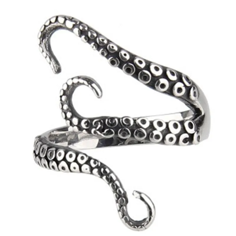 Moda mężczyzn Pierścienie klastra Silver Colour Stal Stael Vintage Octopus Wąż Pierścień Nieregularny wzór modne akcesoria