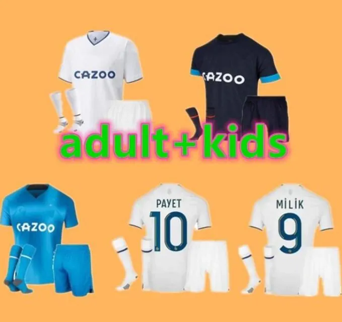 Marseilles Alexis Soccer Jerseys 2022 2023 Om Maillot Foot Cuisance Guendouzi Payet Gerson Clauss under Konrad Kamara 22 23 Milik Football Shirt Adult Kids Kit