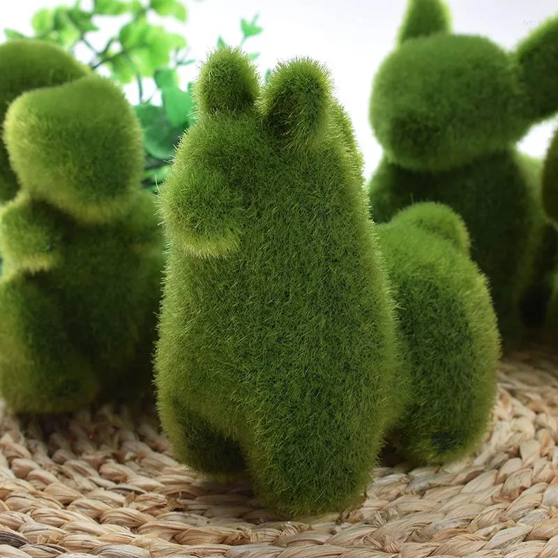 Decorative Flowers Creative Artificial Simulation Green Flocking Grass Animal Ornaments Potted Plant DIY Home Office Room Wedding Decor