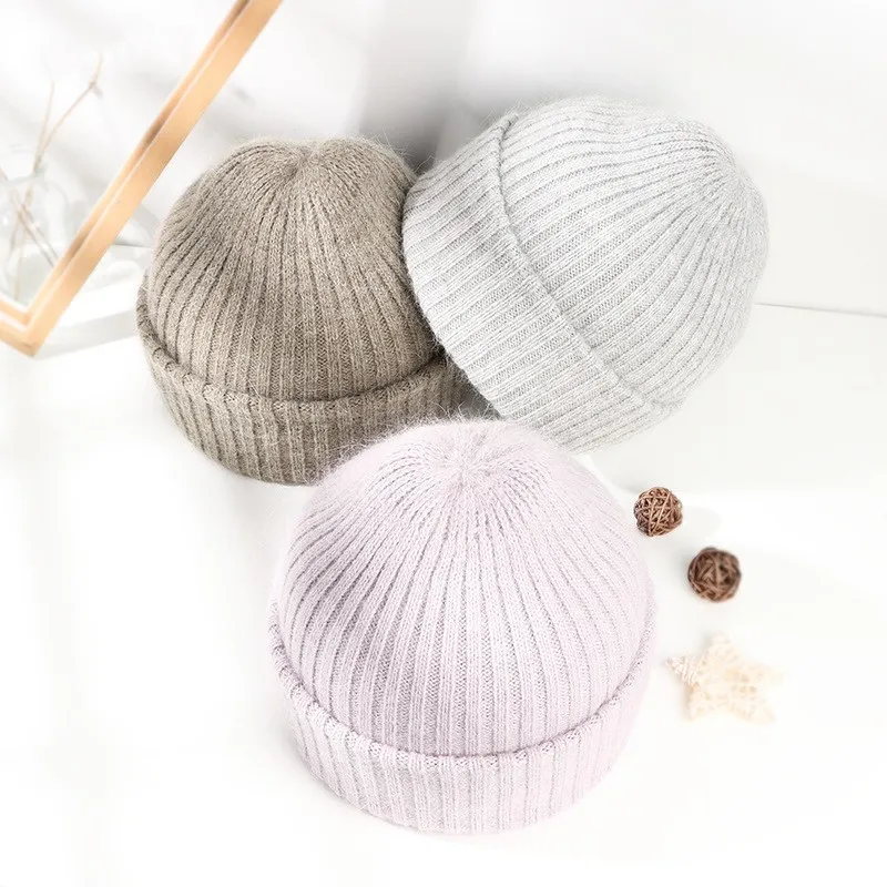 Chapeaux pour femmes hiver automne extérieur garder au chaud épais fourrure de lapin tricoté laine chapeau Streetwear Bonnet