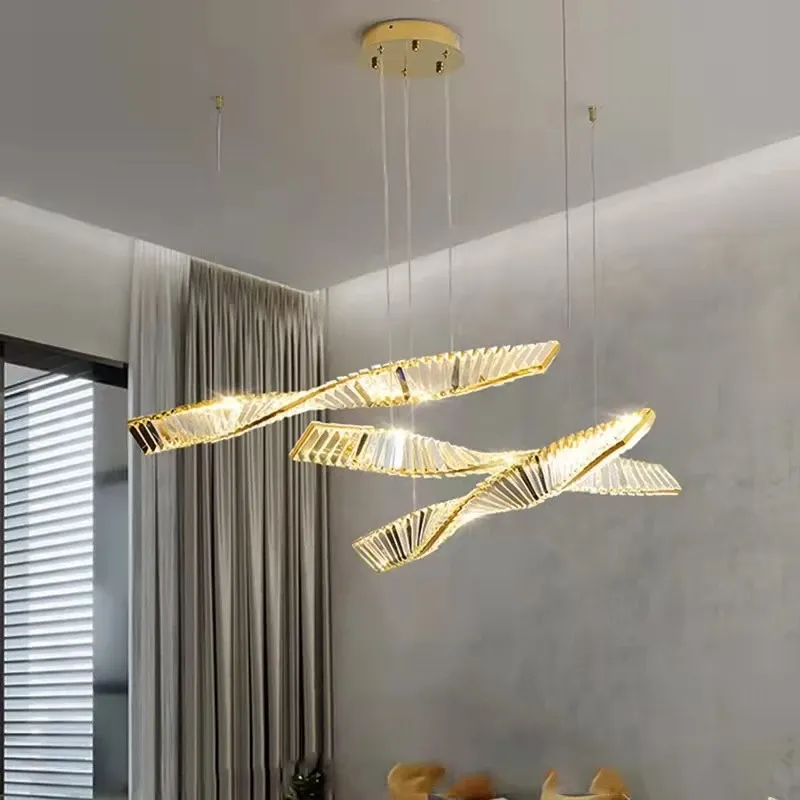 Modern Led Chandeliers Living Room Rectangular Hanging Lamp New Creative Design Indoor Lighting Kitchen Luxury Crystal Lustre