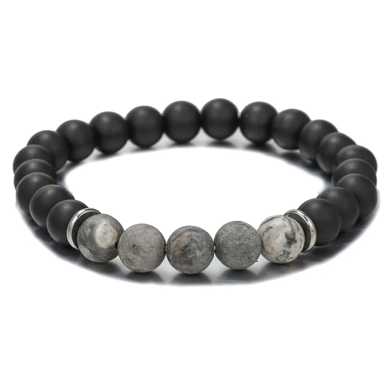 8 mm 10 mm natuursteen handgemaakte kralen strengen bedelarmbanden yoga verzilverde elastische armband sieraden voor vrouwelijke mannen