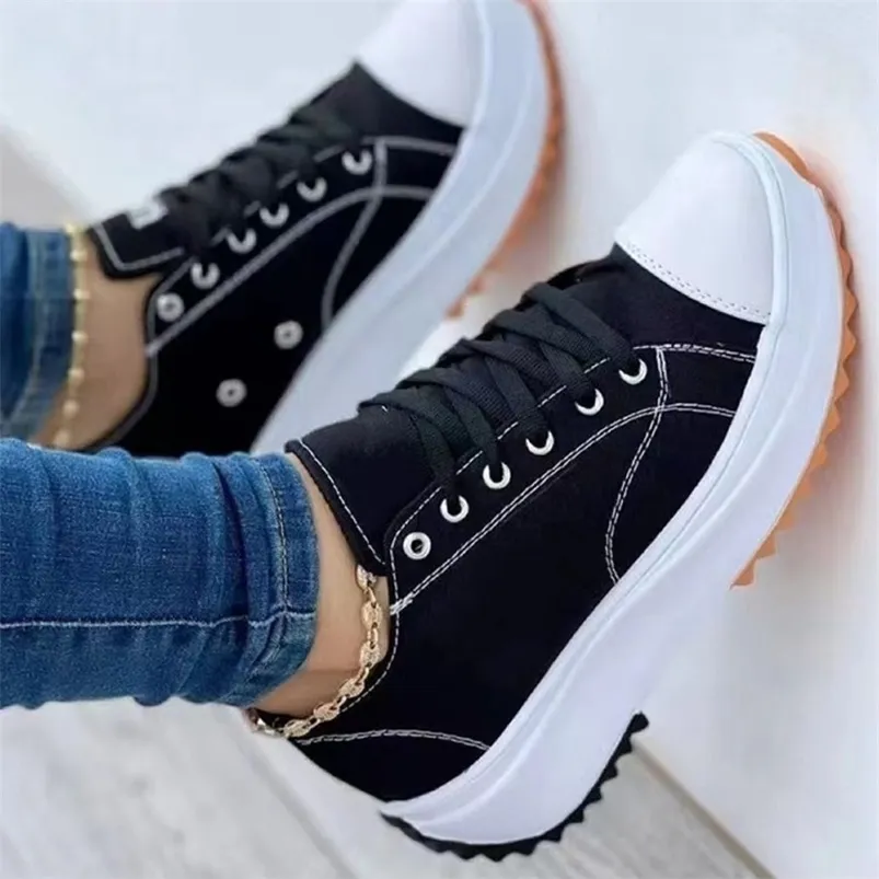 Chaussures de robe Femme Plate-forme Baskets Femmes Casual Femme Toile Tennis Dames Chunky Lace Up Chaussure Plus Taille 220913