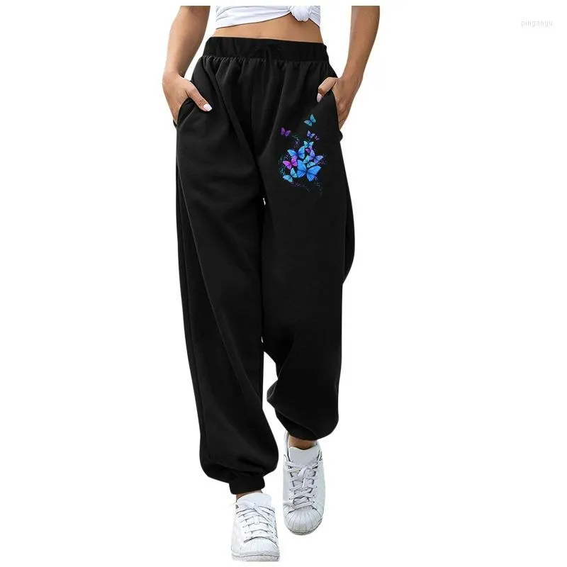 Kvinnor Pants Women's Capris Comfy Sweatpants Elastic DrawString High midja attraktiva fj￤rilar Tryck Super Soft Workout Lounge