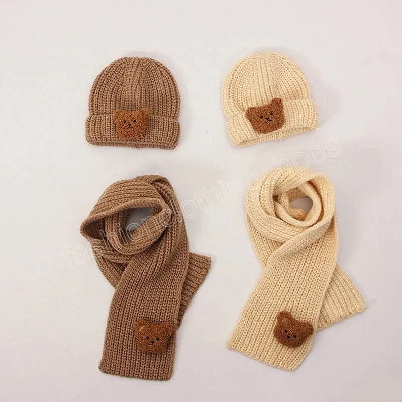 Örme kış bebek şapka atkı seti sıcak ayı çocuklar Beanie şapkaları Koreli çocuklar için kızlar erkekler için caps 1-6y