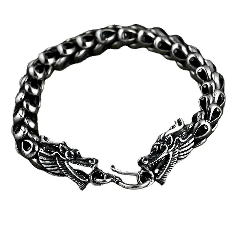 Trendy Link S925 STERLING PRATA DUPLO DRAGON DRAGON PULHEGELA MAR TIDE MARCE AUSPICIO