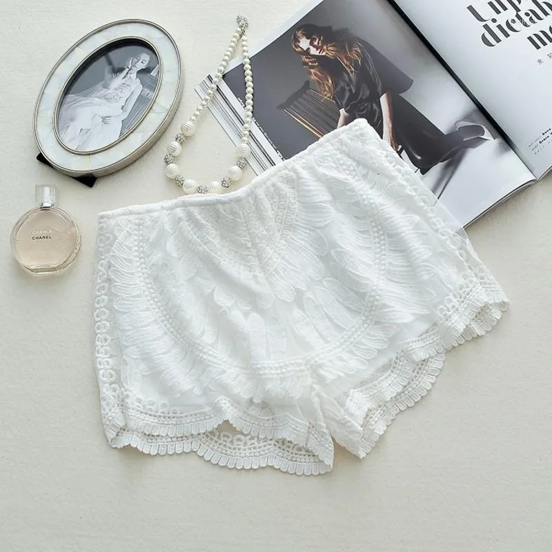 Shorts pour femmes été à lacets taille mi-élastique Boho 2022 blanc tricoté crochet années 90 filles minces femmes bas femmes