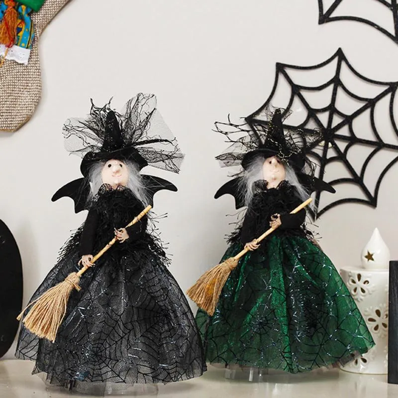 Juldekorationer Halloween Witch w/ Broom Tree Table Decor Ornament Doll Home Party Decoration 2022