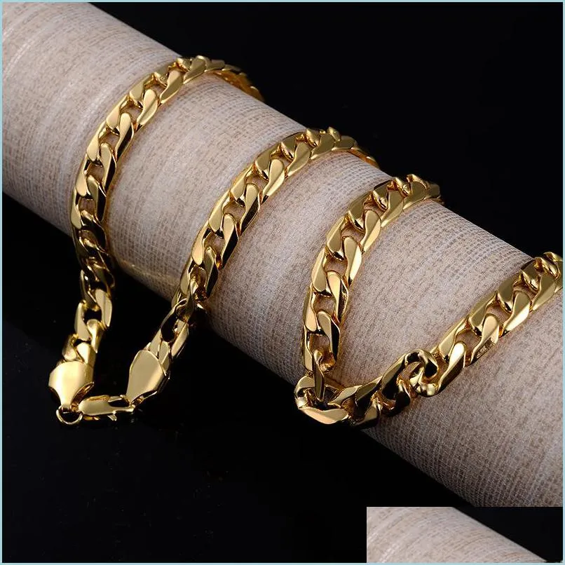 Cadenas Joyería de lujo de moda Cadena cubana de oro amarillo de 18 quilates Collar de 10 mm de ancho para mujeres y hombres 60 cm 23,6 pulgadas Entrega de gota Lulubaby Dhomu