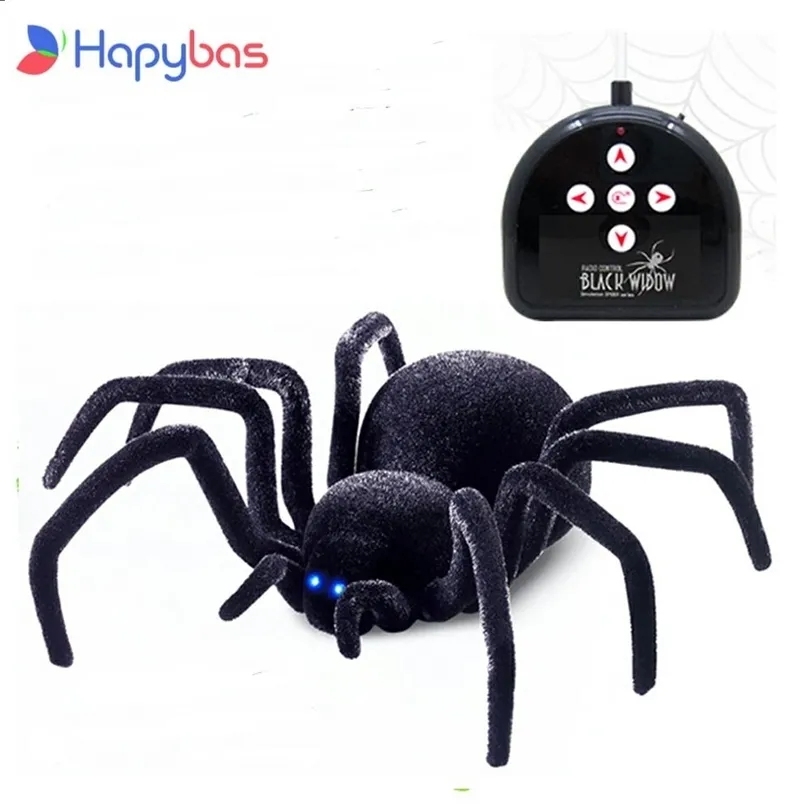 electricrc حيوانات إلكترونية للحيوانات الأليفة تحكم عن بعد محاكاة Tarantula Shine Smart Black Spider 4ch Halloween RC Tricky Prank Scary Toy Gift 220913