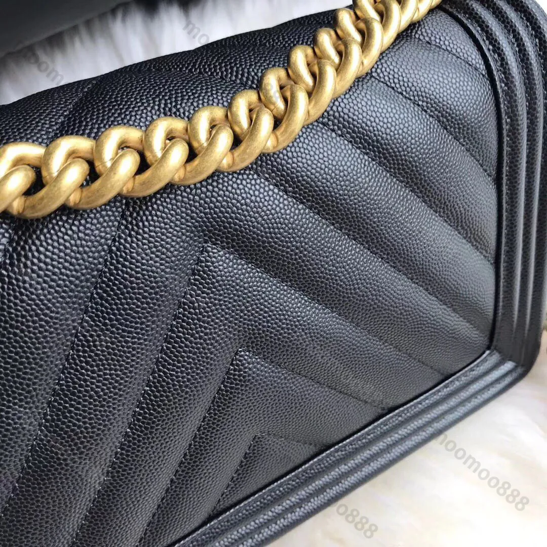 10A Specchio di livello superiore Qualità Chevron Boy Borsa 25 cm Small Designer Borse Women Real Leather Caviar Trapunted Flap Borse Black Show