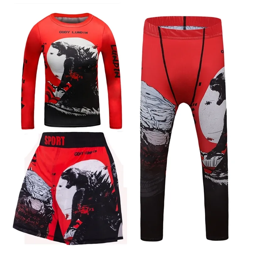 Familjsmatchande kläder MMA Rashguard för barn Jiu Jitsu Tshirtpant Sport Set Boy Shorts Clothing Kickboxing Jerseys Children Fitness Tracksuits 220913