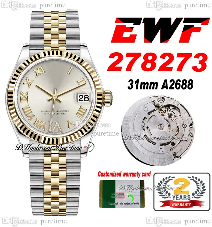 EWF 31mm 278273 ETA A2688 Automatic Ladies Watch Two Tone Yellow Gold Silver Roman Dial JubileeSteel Bracelet Super Edition Womens Same Series Card Puretime I9