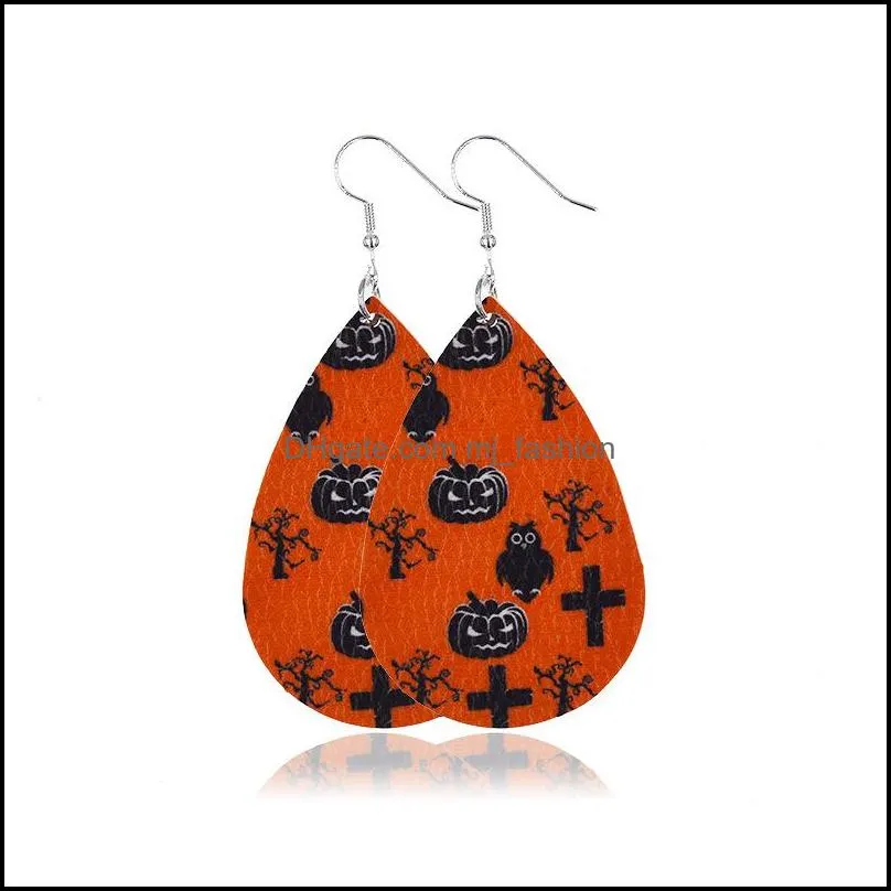 15 styles cute pumpkin print drop dangle earring women girls skull ghost leather earrings halloween jewelry