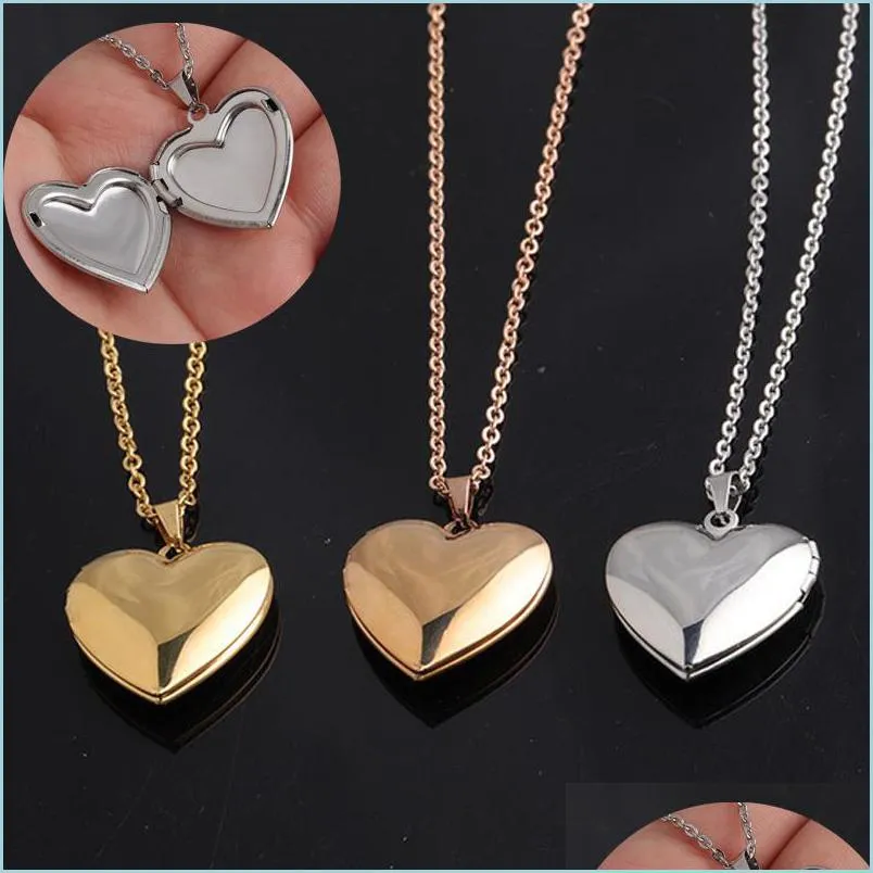 Pendentif Colliers Romantique en forme de coeur ami cadre photo médaillon pendentif collier en acier inoxydable amour bijoux Couple Dhseller2010 Dhllz
