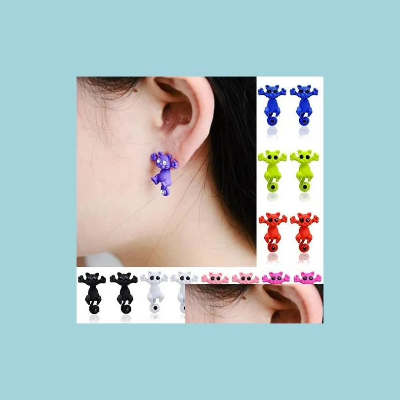 Stud En Gros 10 Couleur Mode Dames Mignon Dessin Animé Chat Piercing Boucles D'oreilles Punk Bijoux Drop Livraison 2021 Yydhhome Dh81N