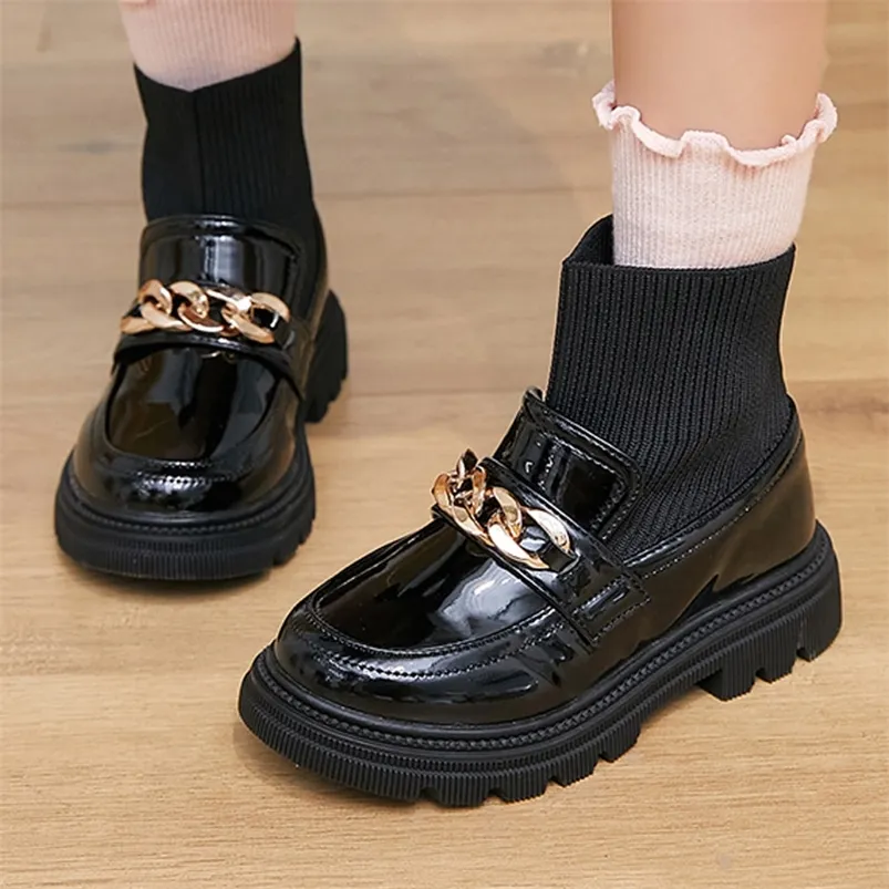 Bottes Enfants Bottines Courtes Tout-Petits Filles PU Chaussures En Cuir Sping Flats Mode Outwear Plate-Forme De 4-10Y Taille 26-36 # Noir 220913