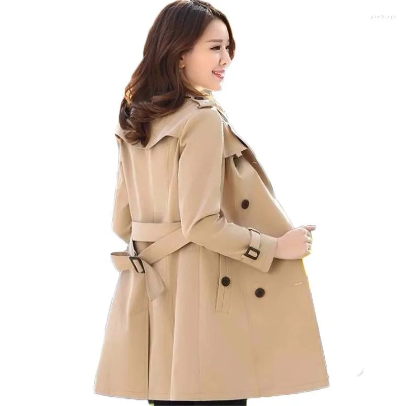 Trench-Coats Femme Automne Femme Classique Double Boutonnage Mince Sauvage Longueur Moyenne Coupe-Vent Manteau Style Britannique Dames Outwear