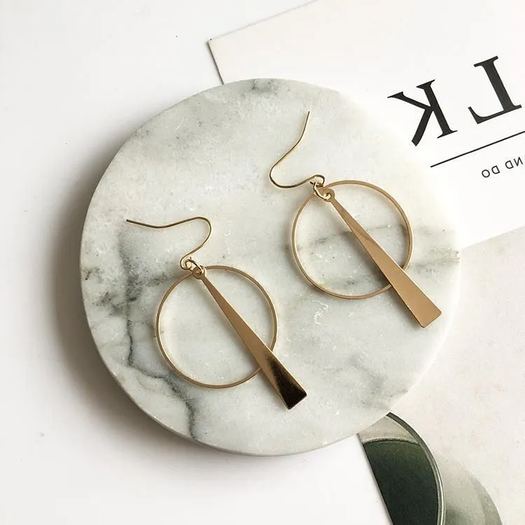 Fashion designer Round Dangle Drop Korean Earrings for Women Geometric Round Heart Gold Color Earring Wedding