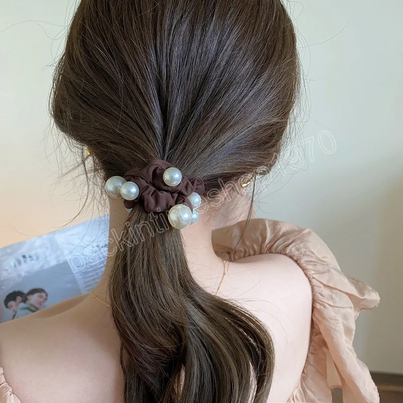 Mulher elegante cabelo pérola laços femininos acessórios para cabelo de borracha elástica banda de cabelo scrunchies de cabelo corda de cabeceira
