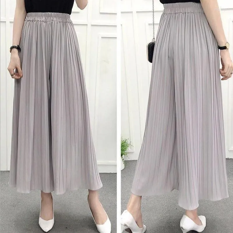 Women's Pants Women's & Capris Palazzo Trousers Calf Korean Waist Leg Pleated Female Casual Length 2022 Summer Version Loose Wide High