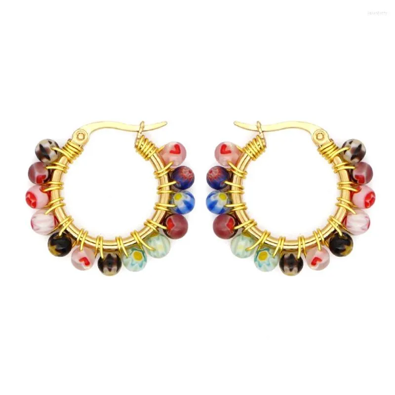 Hoop Earrings Go2Boho For Women Handmade Small Ear Ring Glaze Glass Beads Earring Stainless Steel Circle Vintage Jewellery