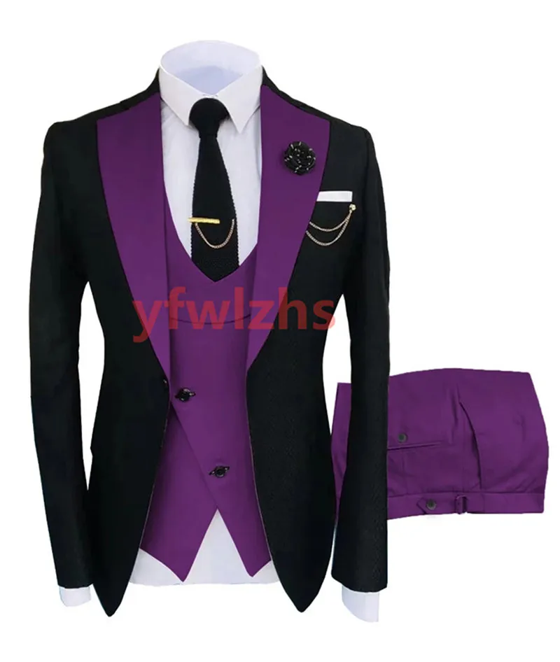 Knappe één knop bruidegomsmannen inkeping revers bruidegom Tuxedos heren trouwjurk man jas blazer prom diner pakken jasbroek tie vest w980