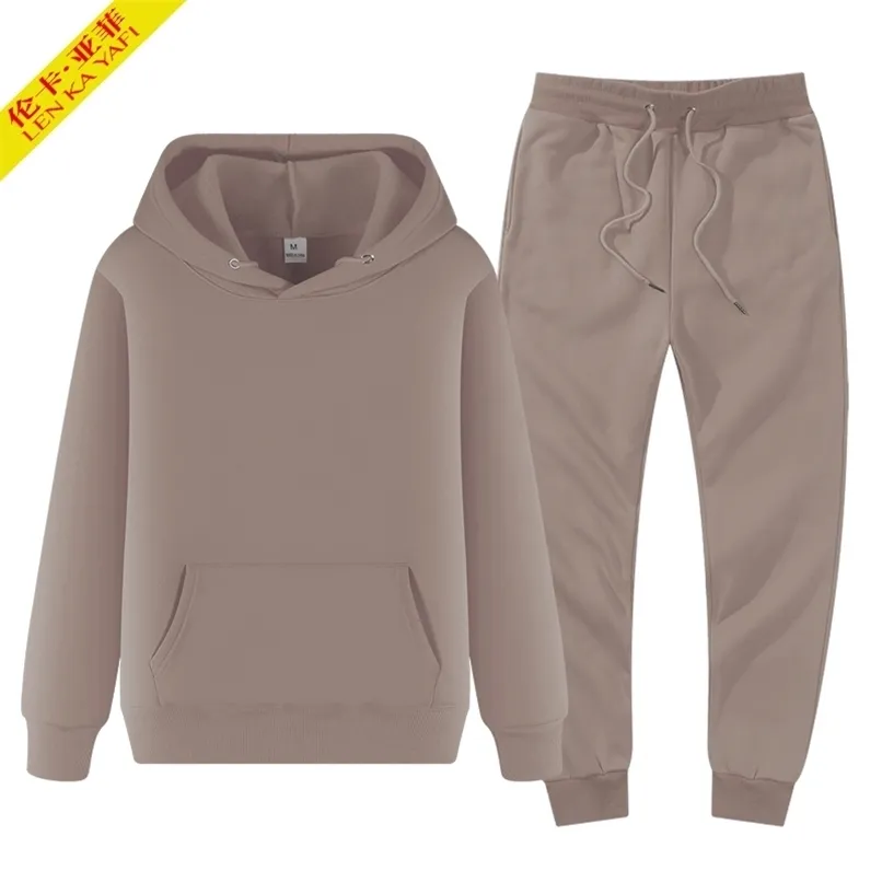 Tracksuits Tracksuit voor heren winter fleece mannelijke hoodies broek sets bruine zwarte mode jogger sportkleding ongedefinieerde kleding 220913