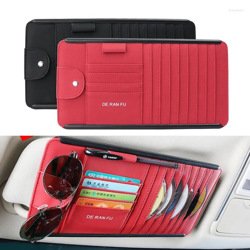 Car Organizer Auto Accessories Multifunctional Sun Visor Sunglasses Clip Storage Bag Bill Business Card Holder Box