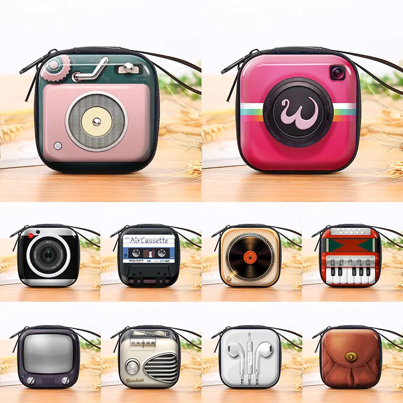 Coin Purses Mini Wallet Card Retro Record Tape Pattern Tinplate Key Case Headphone Bag Coin Purse Storage Box Earphone Pocket