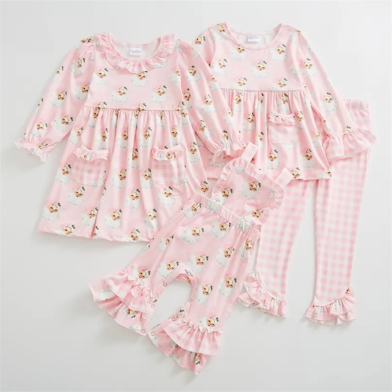 Family Matching Outfits Girlymax Winter Christmas Baby Girls Sibling Boutique Children Clothes Pink Santa Milk Silk Plaid Gingham Dress Romper Pants set 220913