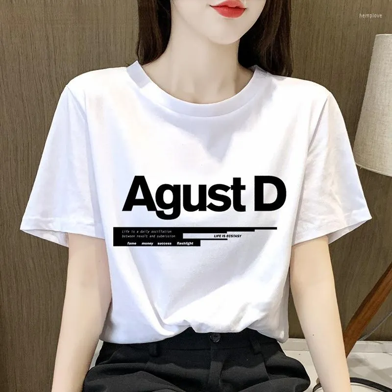 Women's T Shirts Korean version av Kpop Agust D Clothing Tops Shirt Summer Eesthetics Graphic Short Sleeve Polyester Female Camiseta