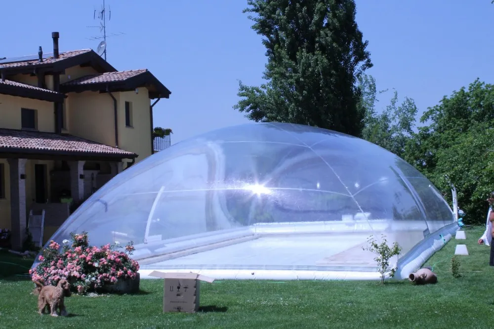 Tente gonflable de couverture de dôme de piscine en PVC, tente à bulles transparente, souffleur d'air