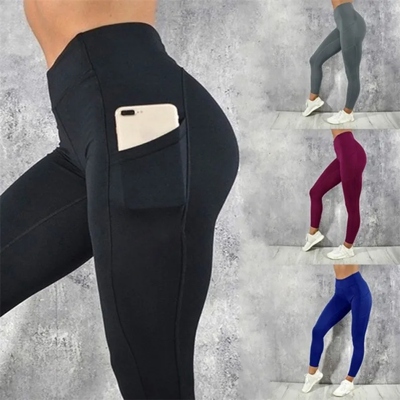 Kvinnors leggings Pocket Workout Leggings Kvinnor Svart H￶g midja Push Up Leggins Fitness Tights Sports Mujer ActiveWear Gym Clothing 220914