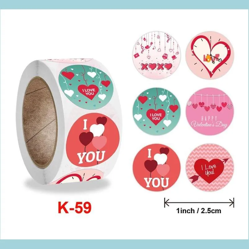 Pegatinas adhesivas 500pcs/rollo feliz día de San Valentín 1 pulgada corazón pegatinas rojas etiquetas etiquetas de álbumes de recortes Decoración de regalos de boda dhaji