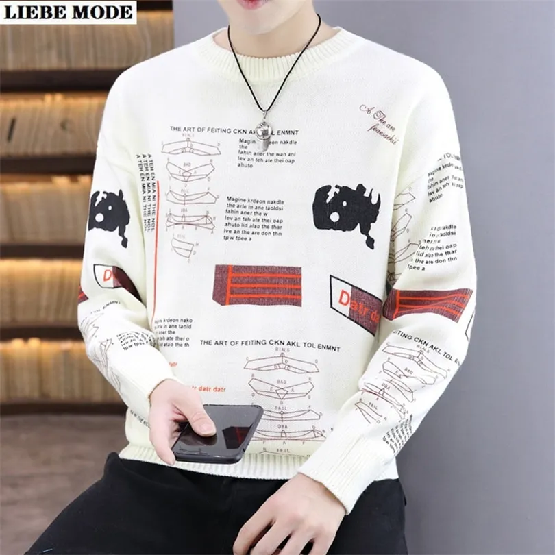 Mens Sweaters Graffiti Knitted Pullover Jumper Sweaters Streetwear Yellow White Grey Casual Long Sleeve Turtleneck Knitwear Sweater Men Tops 220914