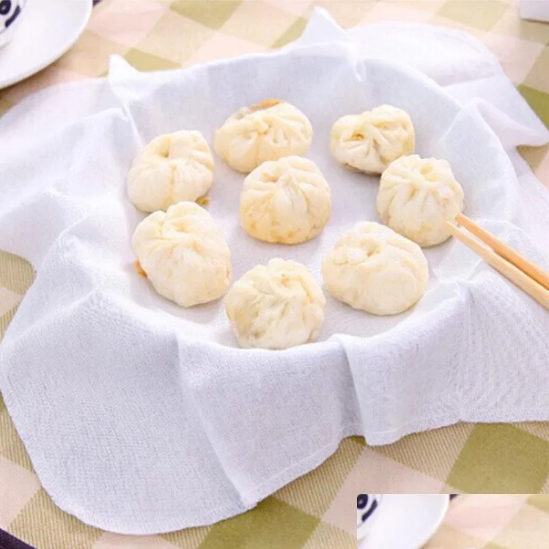 Herramientas de pastelería para hornear Reutilizable Antiadherente Steamers Pad Cuadrado Blanco Paño de algodón Steamer Dim Sum Mat Restaurante Cocina Hornear Pastelería T Dhlzf