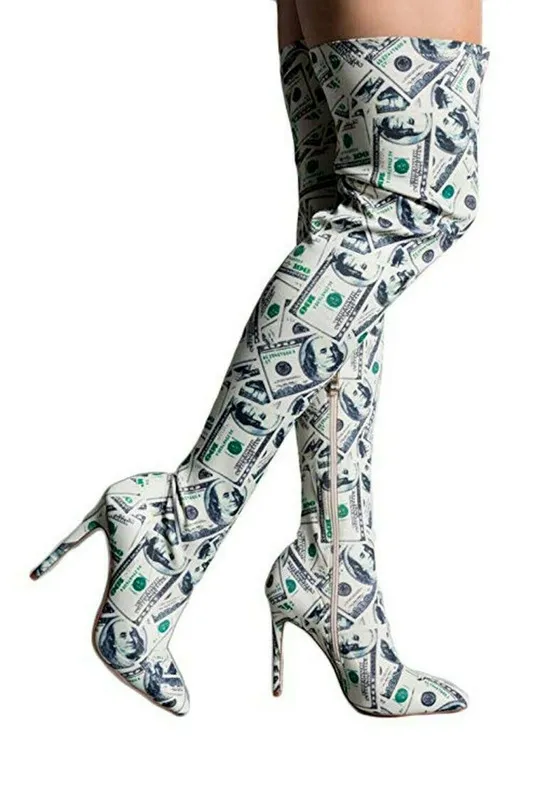 Shop dollar bill thigh high boots Hotsell