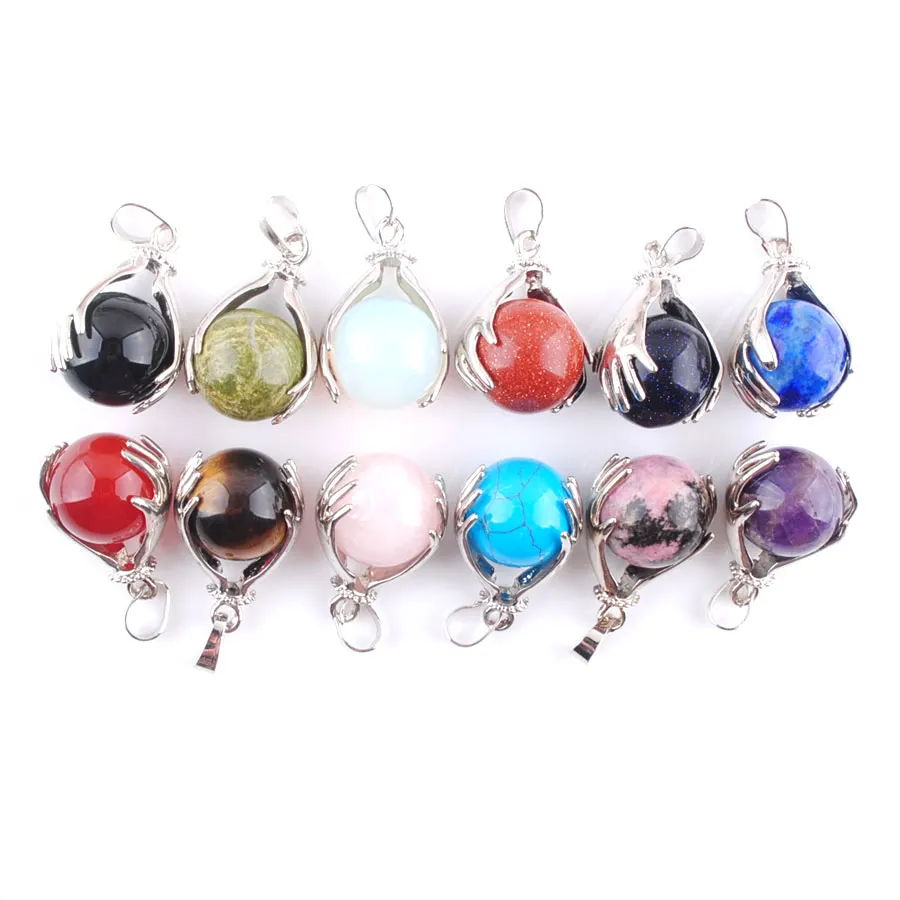 Novo Palm Natural Stone Pingente Mineral Pink Crystal Quartz Lapis Round Ball Pingents for Decklaces Mulher Men Jewelry BN312