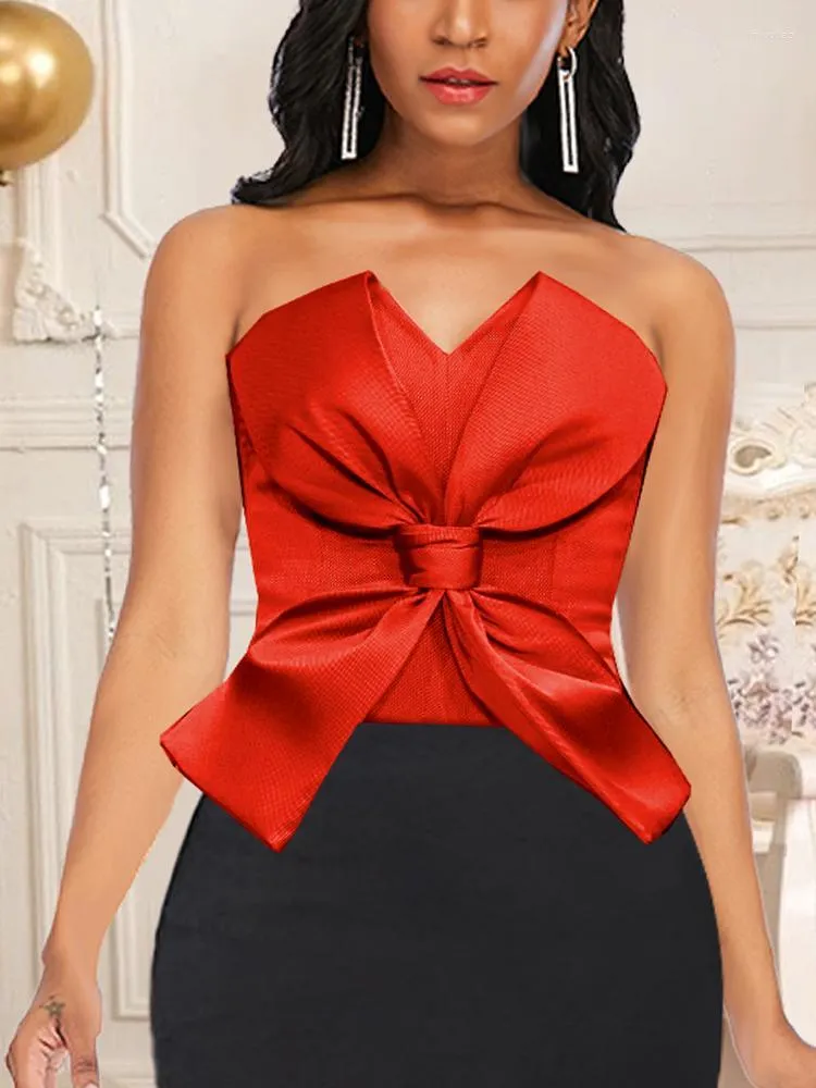 Women's Tanks Women's & Camis AOMEI Women Red Party Tops 2022 Elegant Crop With Big Bow Summer Sexy Bare Shoulder Backless Anti Slip