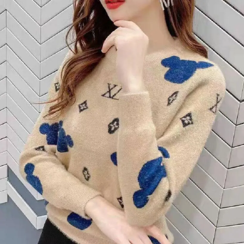 여성 스웨터 럭셔리 탁월한 최고 품질 풀 프린트 편지 뜨개질 스웨터 하이 스트리트 풀오버 탑