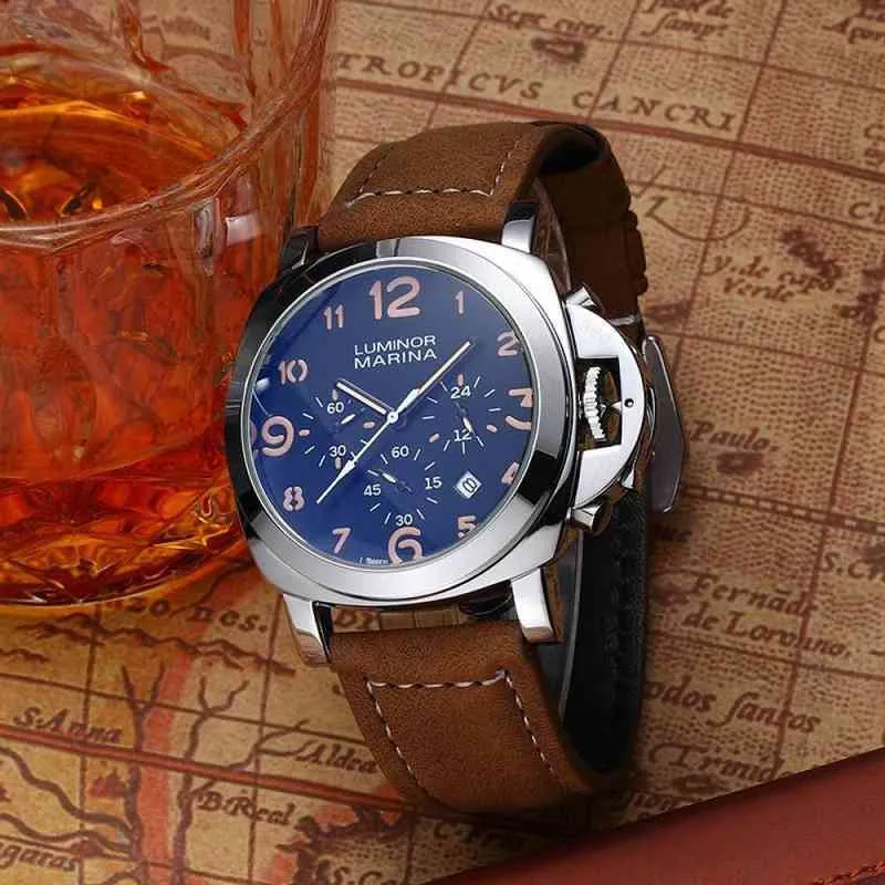 Relógio de designer masculino moda pulseira de couro data multi-função casualpaner relógio v6mj