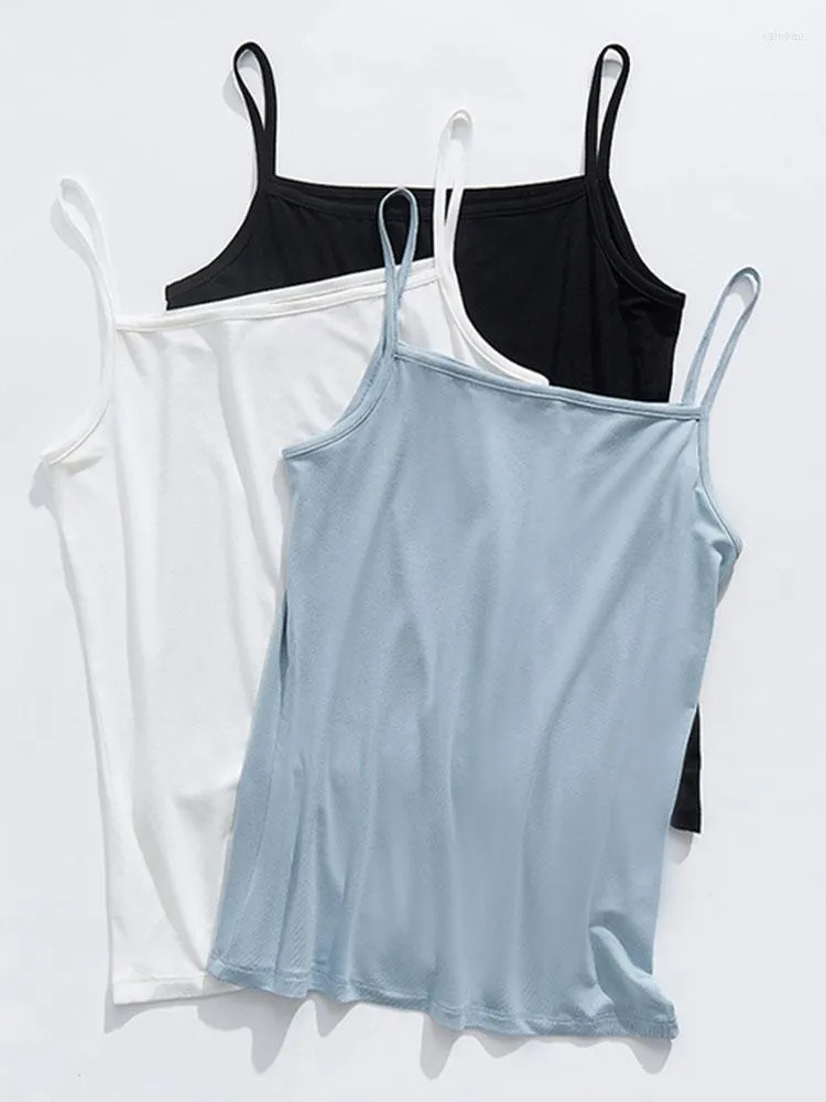 Kvinnors tankar Kvinnor Modal Camisole Summer Solid Color Slash Neck Sleeveless Cropped Tops 2022 Trend Slim All-Match bekv￤m tank