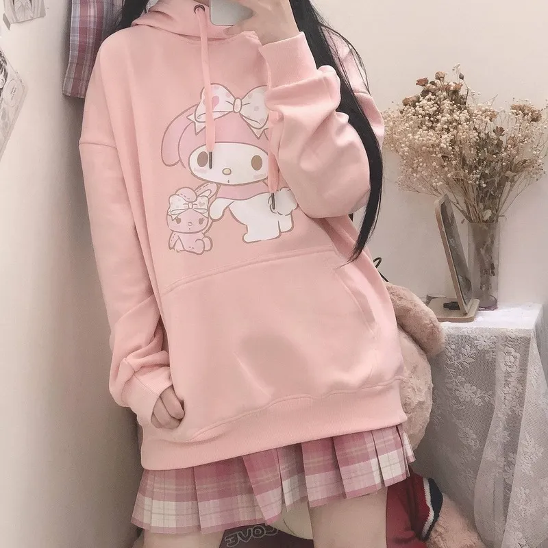 Kadın Hoodies Sweatshirts Kadınların Takipleri Houzhou Japon Tatlı Anime Hoodies Kızlar İçin Sonbahar Kış Kawaii Yumuşak Kız Uzun Kollu Karikatür Hoodie Kadınlar Casua