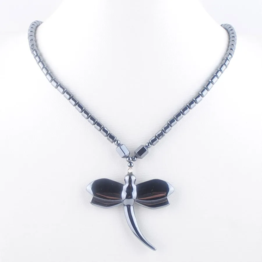 Perles en pierre hématite naturelle Non magnétique noire, pendentif libellule de guérison, collier, bijoux F3099