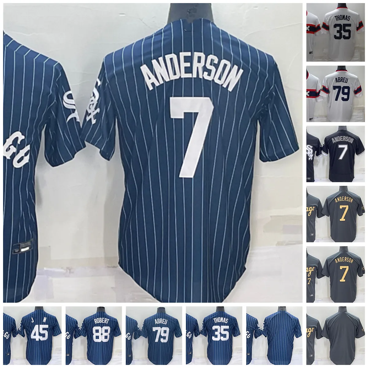 Camisetas de béisbol personalizadas 2022 Jersey 7 Tim Anderson 35 Frank Thomas #45 79 Jose Abreu 88 Luis Robert cosido