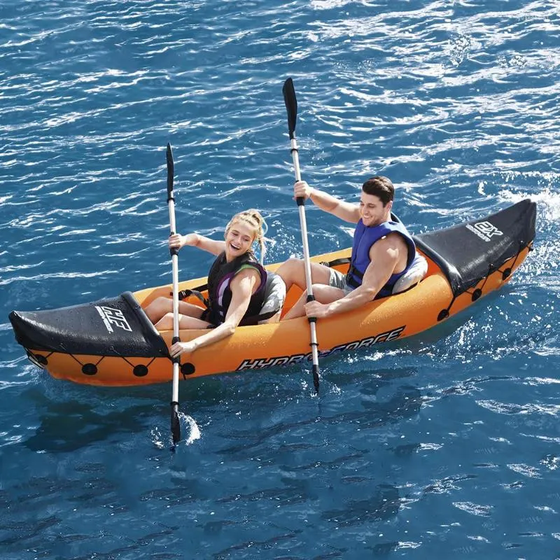 Uppblåsbara båtar kajak 2-personers PVC-båt forsränning kanot med åror/pumpar modell 65077 för vattensportdrift kajakpaddling
