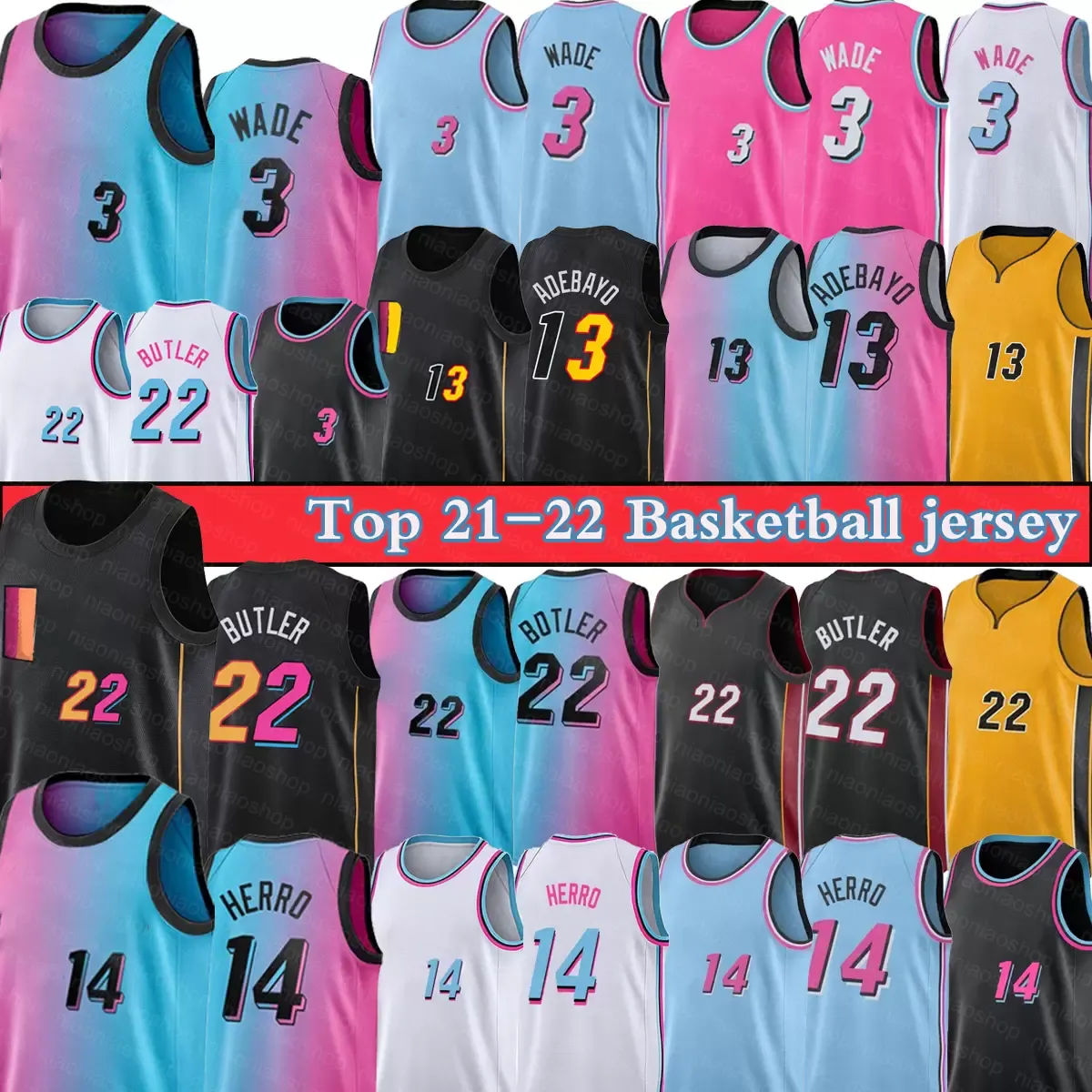 Maillot de basketDwyane 3 Wade Jimmy 22 Butler Tyler 14 Herro Bam 13 Adebayo hommes 22 Nouveaux HommesKyle 7 Lowry Saison Maillots T-shirt 75e Anniversaire