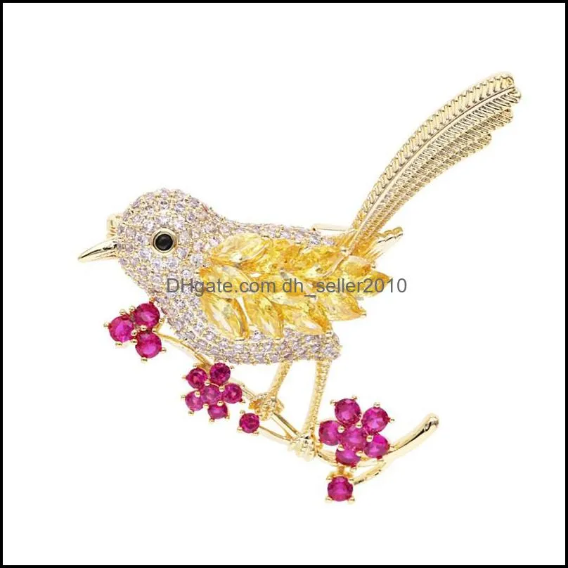 Pins broches luxe schattige vogel high-end broche temperament vrouwen glanzend zirkoon 18k gouden trui jas accessoires cadeau 608 z2 dro dhopn